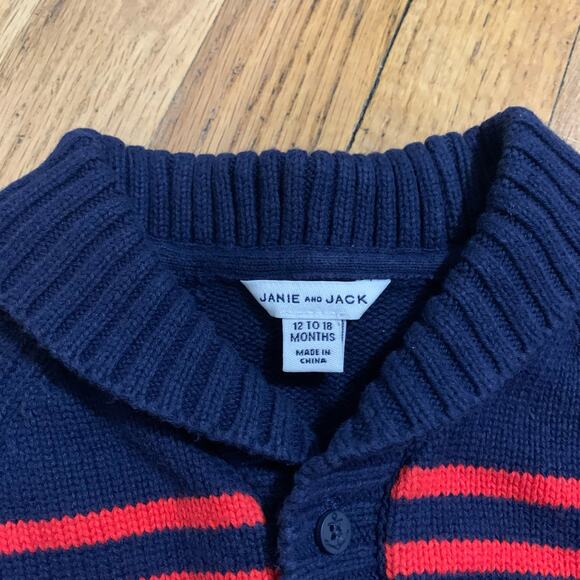 Janie and Jack baby striped blue and red cardigan - Picture 4 of 9